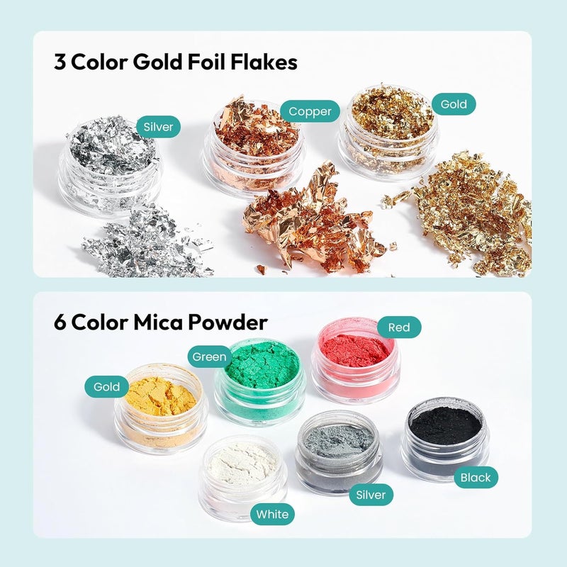 Resiners Resin Ornament Kit, 27Pcs Glitter Powder Resin Kit with Glitter for Crafts, Mica Powder, Gold Foil Flakes & Clay Fruit Slices, for Jewelry Making DIY Crafts & Christmas Gift - Image 4
